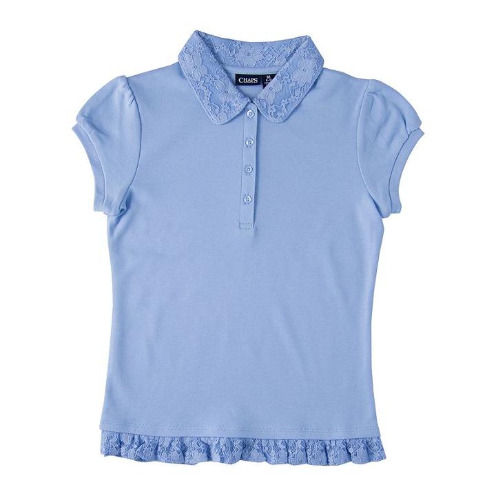 Girls 4-16 Chaps School Uniform Lace Ruffle Polo, Girl's, Size: 7, Blue Other