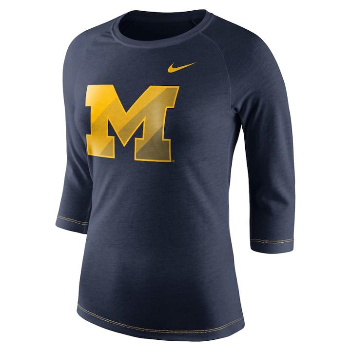 Women's Nike Michigan Wolverines Champ Drive Tee, Size: Medium, Blue (navy)