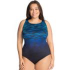 Plus Size Great Lengths Tummy Slimmer High-neck One-piece Swimsuit, Women's, Size: 20, Blue