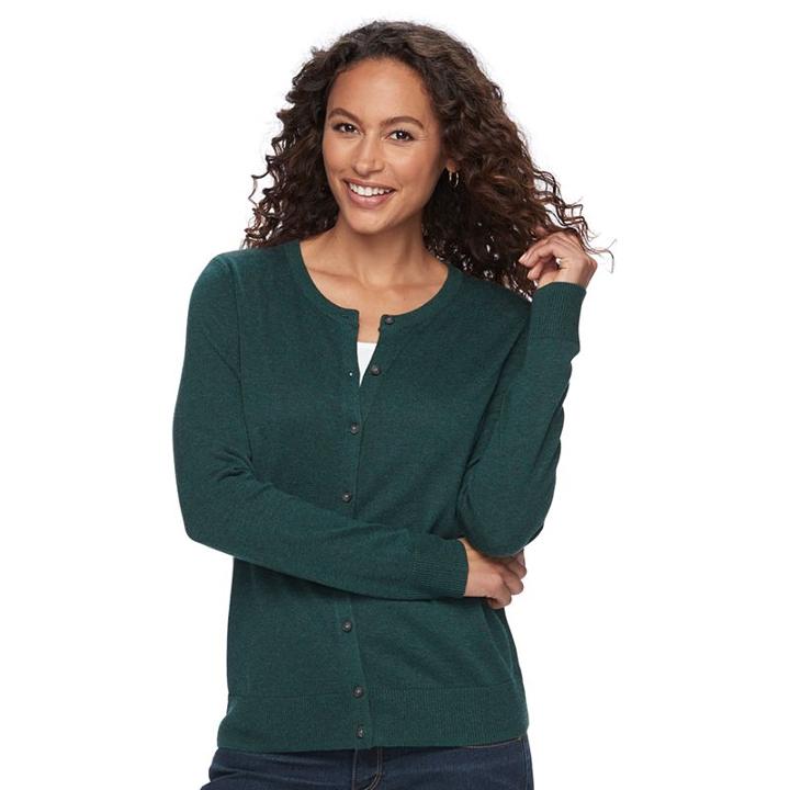 Women's Croft & Barrow&reg; Essential Cardigan, Size: Large, Dark Green