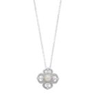 Sterling Silver Freshwater Cultured Pearl Cubic Zirconia Flower Pendant Necklace, Women's, Size: 18, White