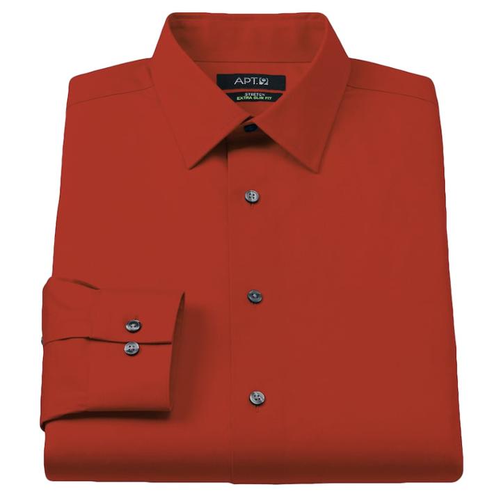 Men's Apt. 9&reg; Extra-slim Fit Solid Stretch Spread-collar Dress Shirt, Size: 17-32/33, Orange