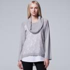 Women's Simply Vera Vera Wang Mock-layer Lace Cowlneck Top, Size: Medium, Light Grey