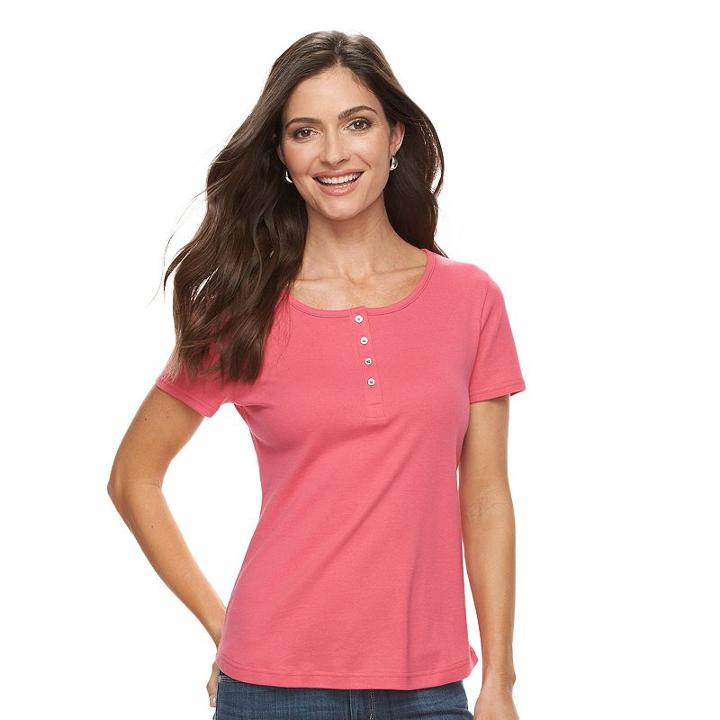 Women's Croft & Barrow&reg; Henley Tee, Size: Large, Med Pink