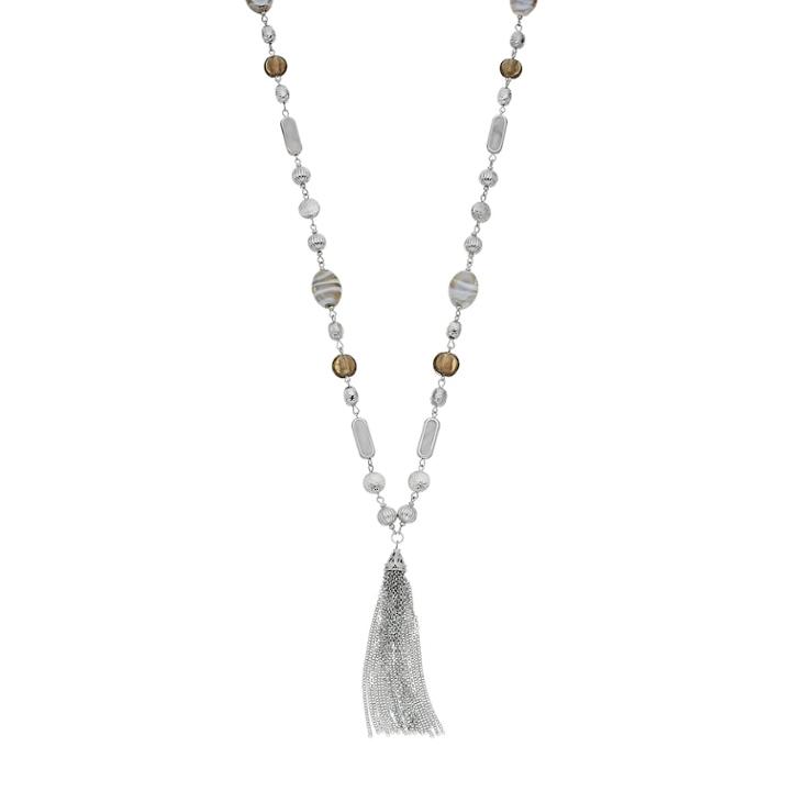 Beaded Long Tassel Necklace, Women's, Silver