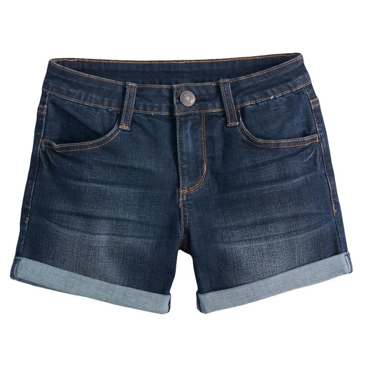Girls 7-16 & Plus Size So&reg; Rolled Cuff Shortie Jean Shorts, Size: 14 1/2, Dark Blue
