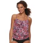Women's A Shore Fit Tummy Slimmer Mesh Blouson Tankini Top, Size: 8, Pink