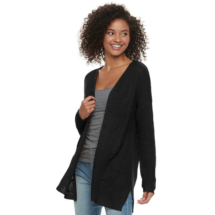 Juniors' Pink Republic Pointelle Cardigan, Teens, Size: Large, Black