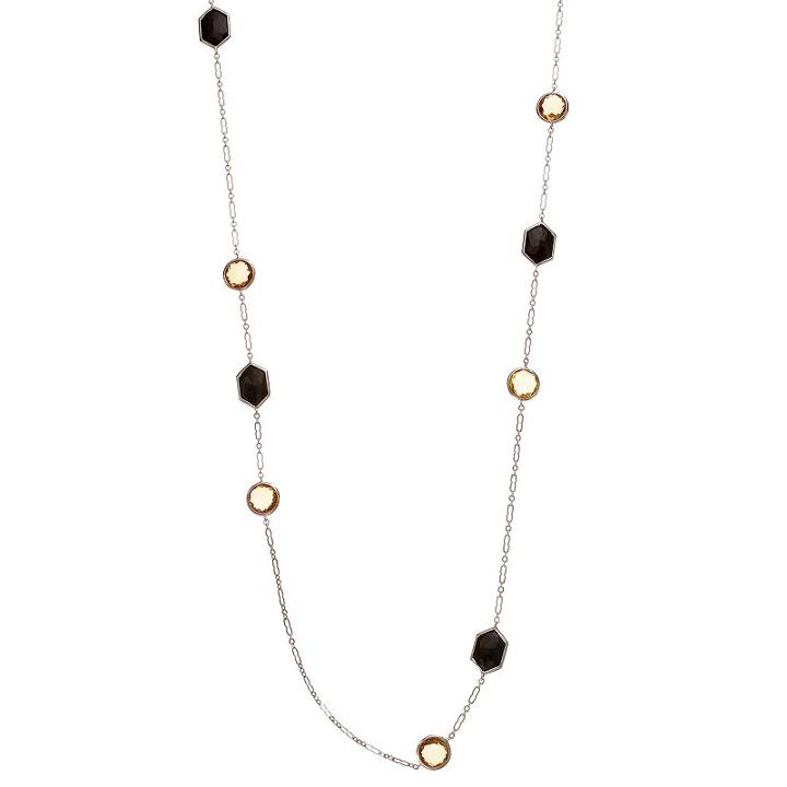 Siri Usa By Tjm Sterling Silver Silver Yellow Quartz & Onyx Long Necklace, Women's, Size: 30, Multicolor