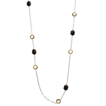 Siri Usa By Tjm Sterling Silver Silver Yellow Quartz & Onyx Long Necklace, Women's, Size: 30, Multicolor