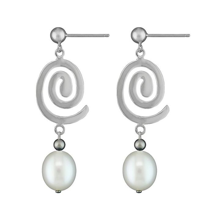 Sterling Silver Freshwater Cultured Pearl Swirl Drop Earrings, Women's, White