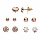 Apt. 9&reg; Heart, Ball & Cubic Zirconia Nickel Free Stud Earring Set, Women's, Pink