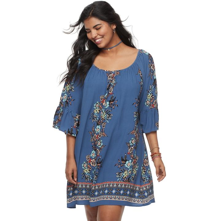 Juniors' Plus Size Heartsoul Floral Shift Dress, Teens, Size: 3xl, Med Blue