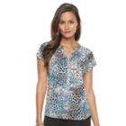 Petite Dana Buchman Printed Splitneck Top, Women's, Size: S Petite, Blue