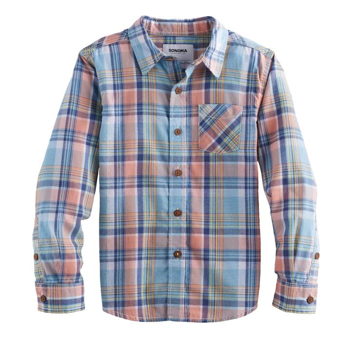Boys 4-7x Sonoma Goods For Life&trade; Plaid Button Down Shirt, Size: 6, Yellow