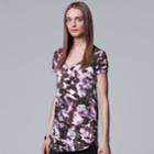 Women's Simply Vera Vera Wang Printed V-neck Tee, Size: Xs, Dark Grey