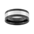 Two Tone Stainless Steel Striped Wedding Band - Men, Size: 14, Grey