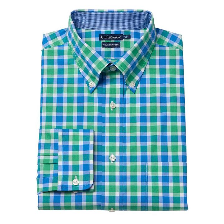 Big & Tall Croft & Barrow&reg; True Comfort Regular-fit Dress Shirt, Men's, Size: 18 36/7t, Green