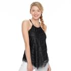 Juniors' Trixxi V-hem Lace Overlay Tank, Girl's, Size: Xl, Black
