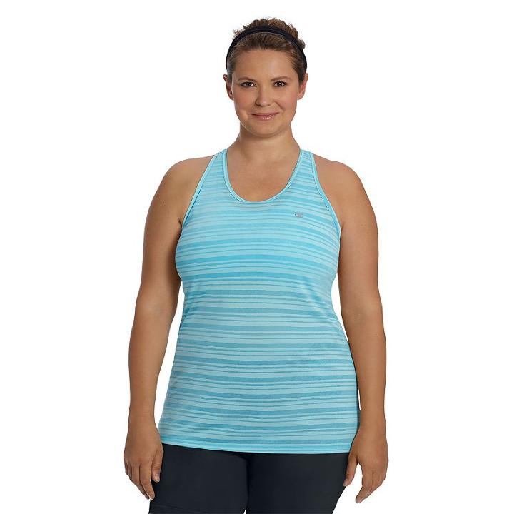 Plus Size Champion Vapor Striped Racerback Tank, Women's, Size: 1xl, Turquoise/blue (turq/aqua)