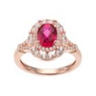 14k Rose Gold Over Silver Lab-created Ruby & White Sapphire Oval Halo Ring, Women's, Size: 6, Red