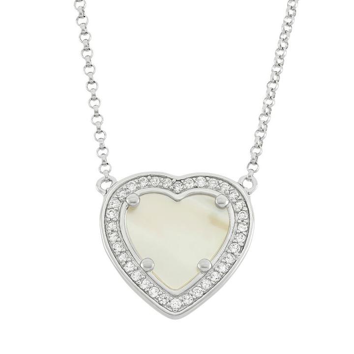 Mother-of-pearl & Lab-created White Sapphire Sterling Silver Heart Halo Necklace, Women's, Size: 18