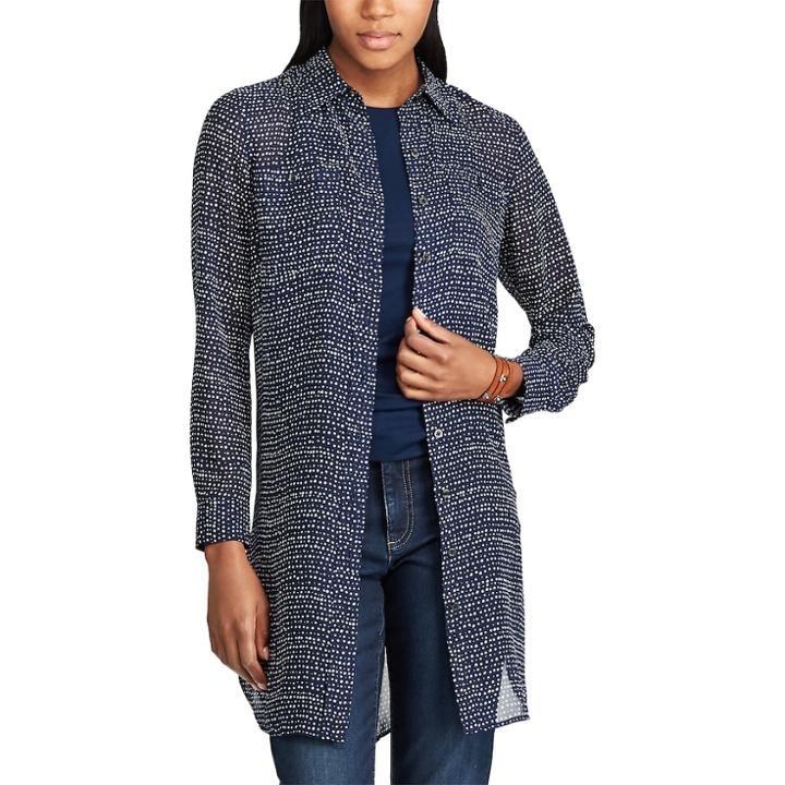 Women's Chaps Georgette Button-down Tunic, Size: Medium, Blue (navy)