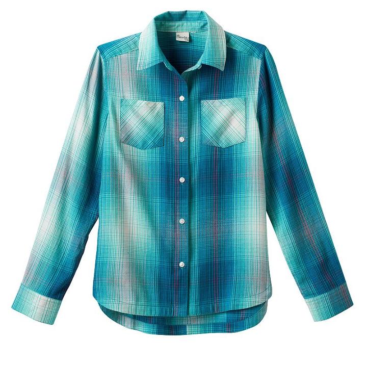 Girls 7-16 & Plus Size Mudd&reg; Curved Hem Plaid Button-down Shirt, Girl's, Size: 14, Turquoise/blue (turq/aqua)