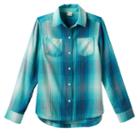 Girls 7-16 & Plus Size Mudd&reg; Curved Hem Plaid Button-down Shirt, Girl's, Size: 14, Turquoise/blue (turq/aqua)