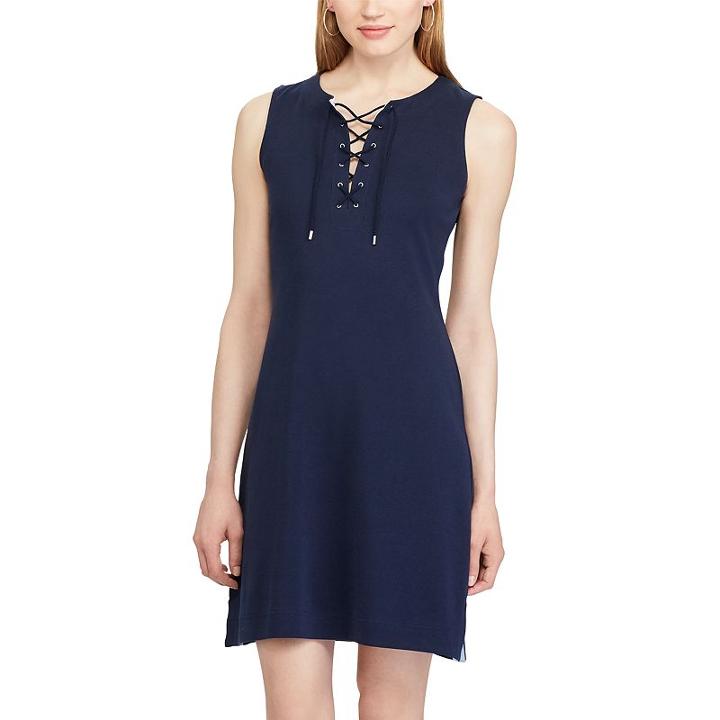 Women's Chaps Lace-up Tank Dress, Size: Medium, Blue (navy)
