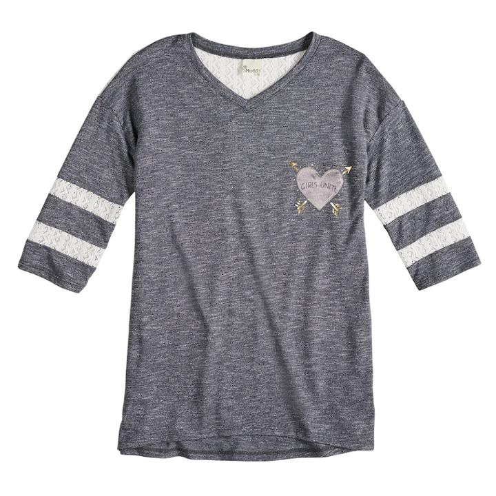 Plus Size Girls 7-16 Mudd&reg; Crochet Striped Sleeve Varsity Tee, Size: 18 1/2, Drk Purple