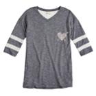Plus Size Girls 7-16 Mudd&reg; Crochet Striped Sleeve Varsity Tee, Size: 18 1/2, Drk Purple