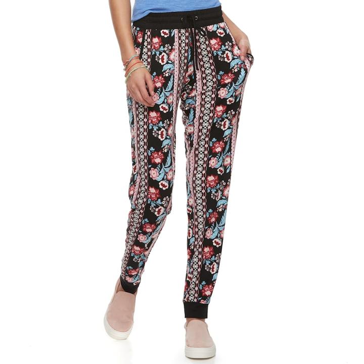 Juniors' Pink Rose Loose Jogger Pants, Teens, Size: Xl, Grey (charcoal)