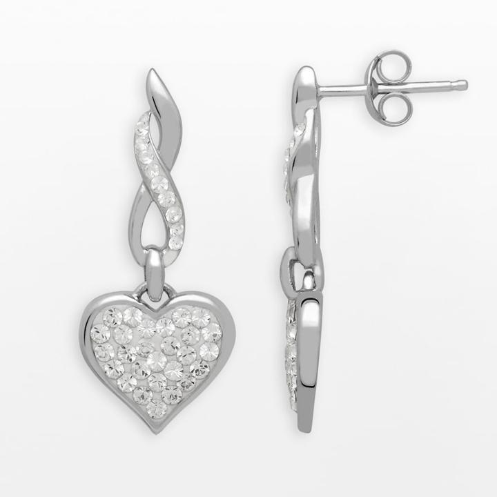 Artistique Sterling Silver Crystal Heart Twist Drop Earrings - Made With Swarovski Crystals, Women's, White