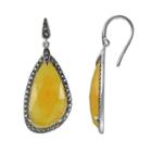 Lavish By Tjm Sterling Silver Yellow Jade Drop Earrings - Made With Swarovski Marcasite, Women's