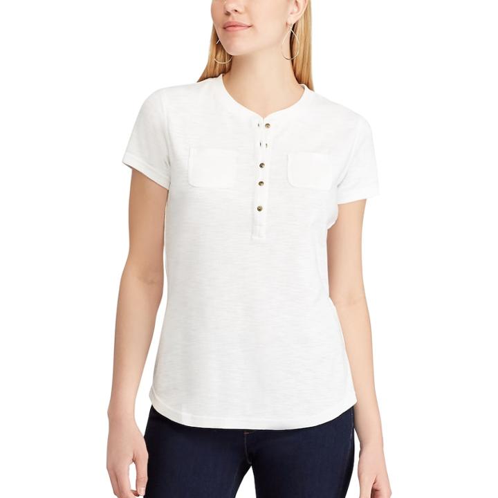 Women's Chaps Solid Henley Top, Size: Xl, White