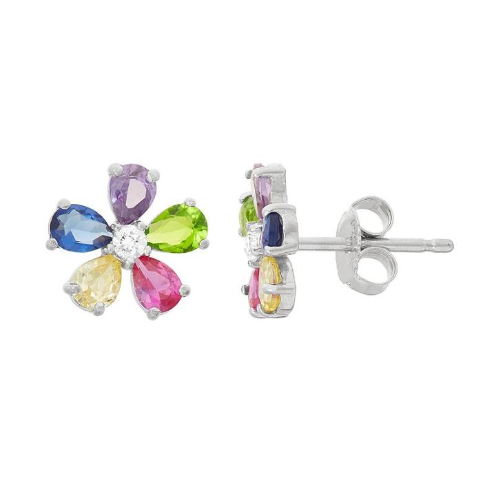 Junior Jewels Kids' Sterling Silver Cubic Zirconia Flower Stud Earrings, Women's, Multicolor