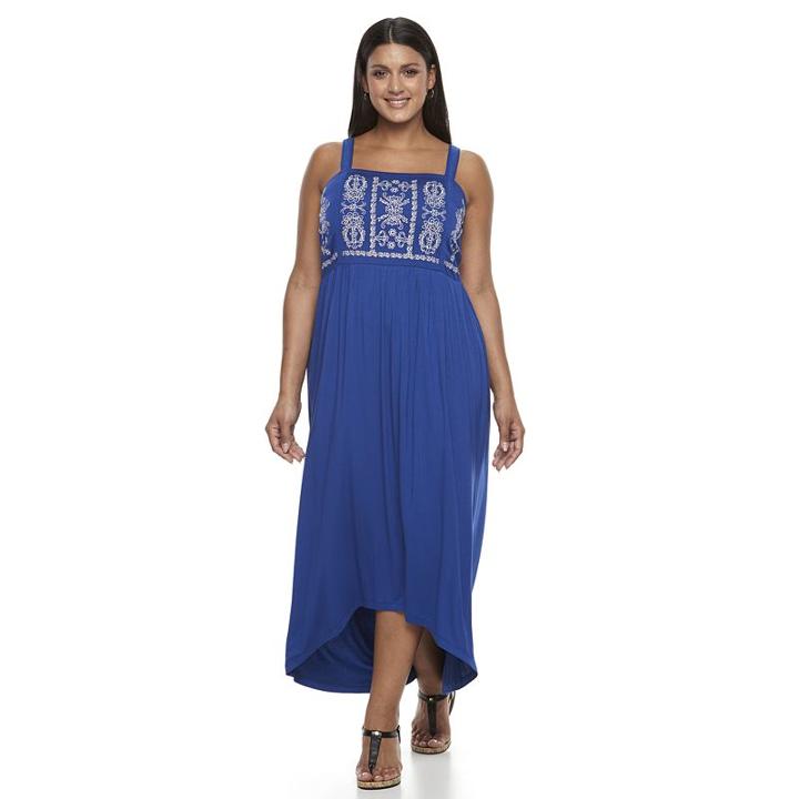 Plus Size Design 365 Embroidered High-low Dress, Women's, Size: 2xl, Blue Other