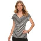 Women's Chaps Tribal-stripe V-neck Top, Size: Large, Pink Ovrfl