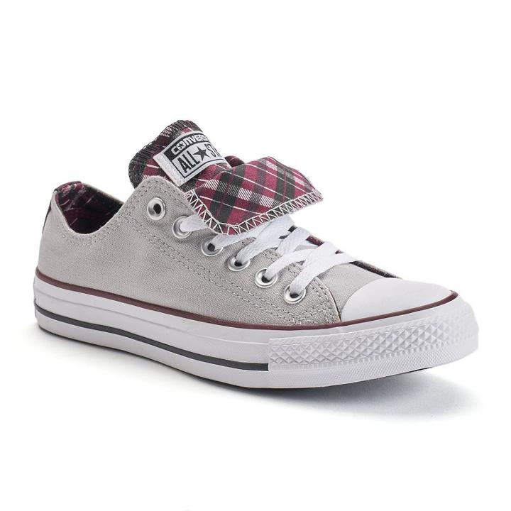 Women's Converse Chuck Taylor All Star Double-tongue Plaid Shoes, Size: 5, Light Grey