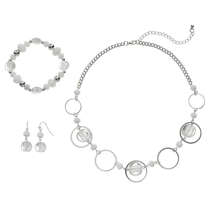 Beaded Orbital Necklace, Stretch Bracelet & Drop Earring Set, Women's, Natural