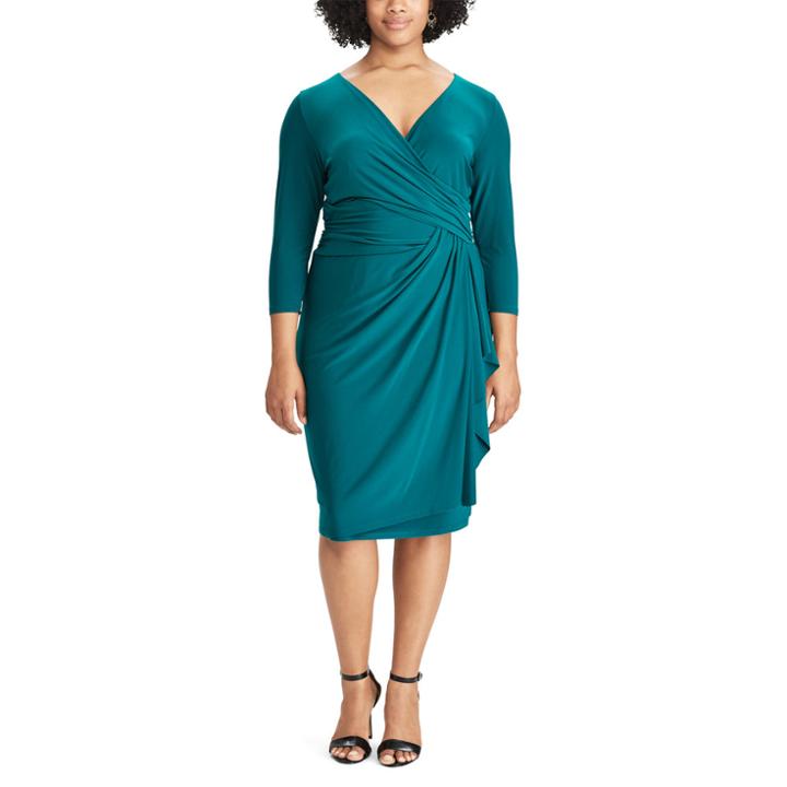 Plus Size Chaps Jersey Faux-wrap Sheath Dress, Women's, Size: 16 W, Green