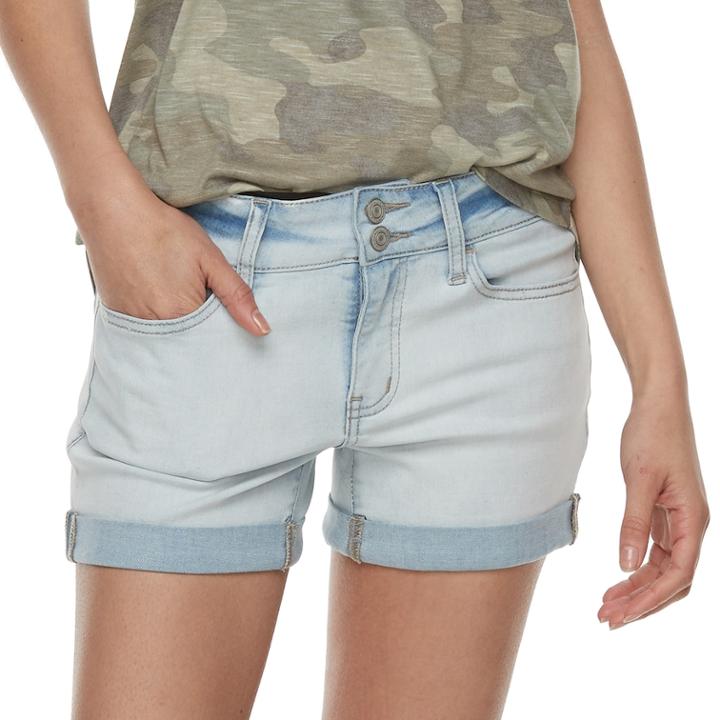 Juniors' So&reg; Double-button Denim Midi Shorts, Teens, Size: 13, Light Blue