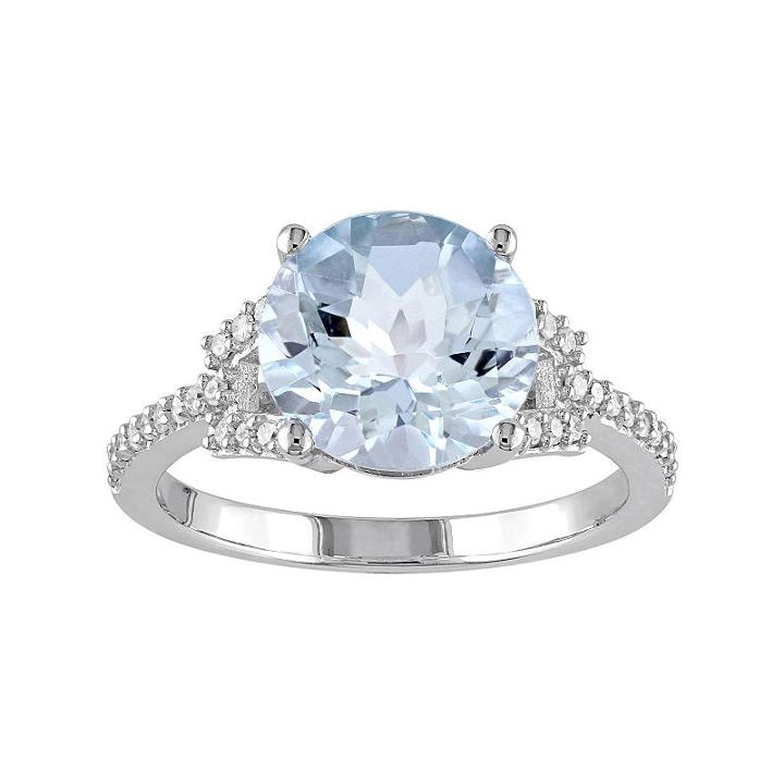 10k White Gold Blue Topaz & 1/6 Carat T.w. Diamond Ring, Women's