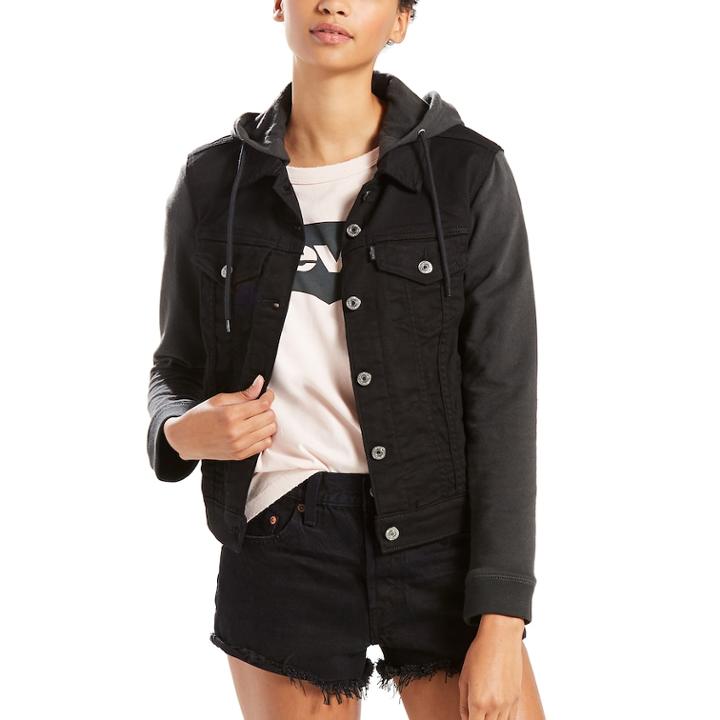 Women's Levi's Hooded Mixed-media Trucker Jacket, Size: Xl, Black