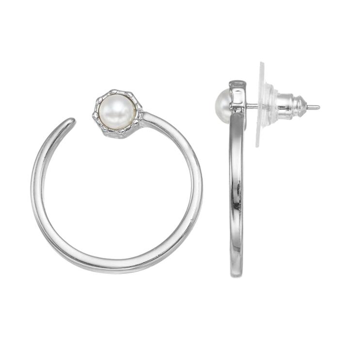Simply Vera Vera Wang Simulated Pearl Cabochon Nickel Free Hoop Earrings, Women's, White