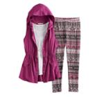 Girls 7-16 Knitworks Tank Top, Leggings & Anorak Hoodie Vest Set With Necklace, Size: Xl, Dark Red