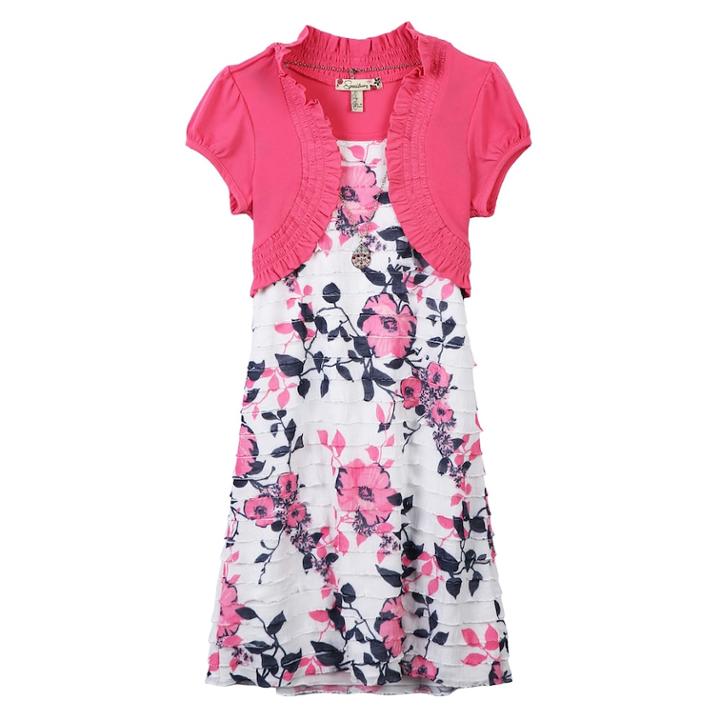 Girls 7-16 & Plus Size Speechless Mock-layered Cardigan Floral Dress With Necklace, Size: 16, Brt Pink