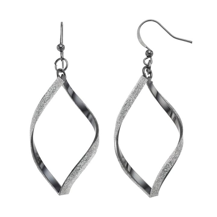 Glittery Twisted Helix Nickel Free Drop Earrings, Women's, Black