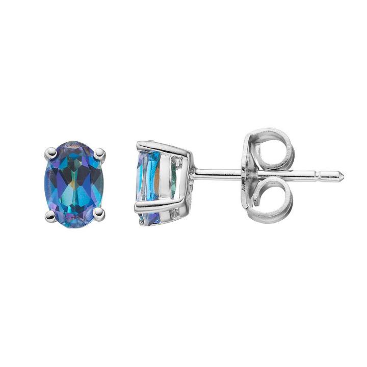 Sterling Silver Mystic Topaz Oval Stud Earrings, Women's, Blue